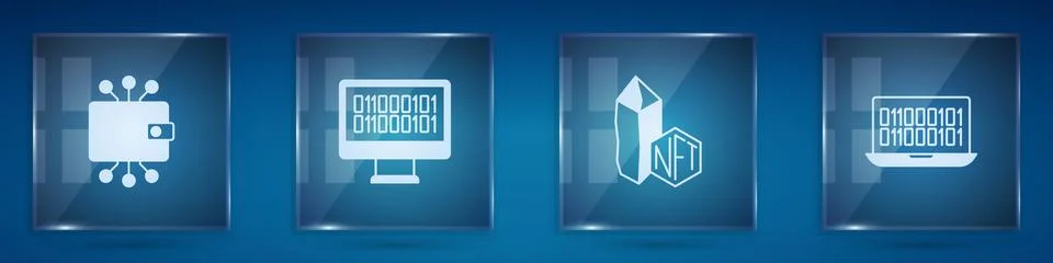 Set Cryptocurrency wallet, Binary code, NFT Digital crypto art and . Square 스톡 일러스트