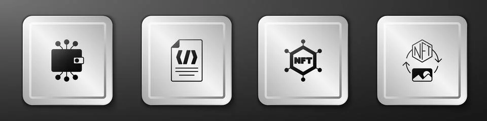 Set Cryptocurrency wallet Binary code NFT blockchain technology and Digital c Illustrazione stock