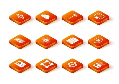 Set Cryptocurrency wallet, Blockchain technology, bitcoin, Processor chip with イラスト素材