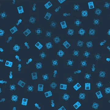 Set Cryptocurrency wallet, CPU mining farm, Processor chip with dollar and Stock Illustration