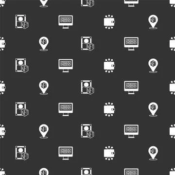Set Cryptocurrency wallet, NFT Digital crypto art,  and Binary code on seam.. Illustrazione stock