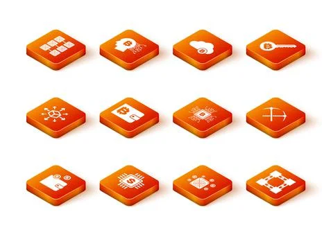 Set Cryptocurrency wallet, Processor chip with dollar, Distribution, , ASIC Illustrazione stock