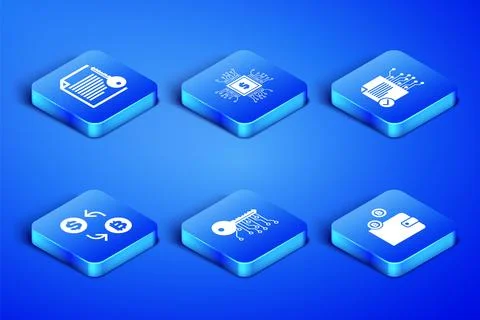Set Cryptocurrency wallet, Smart contract, key, exchange, Processor chip wi.. 스톡 일러스트