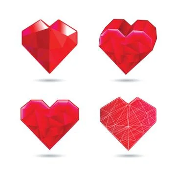 Set of crystallized red hearts Stock Illustration