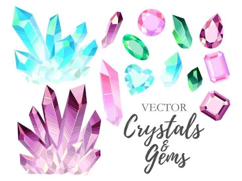 Set of crystals and gems Stock Illustration
