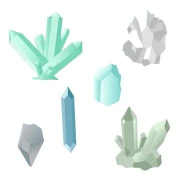 Set of crystals. Colored gems. Vector illustrations. Isolated objects on whit Stock Illustration
