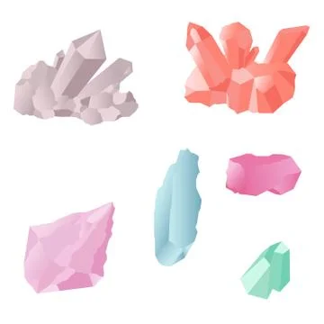 Set of crystals. Colored gems. Vector illustrations. Isolated objects on whit Stock Illustration