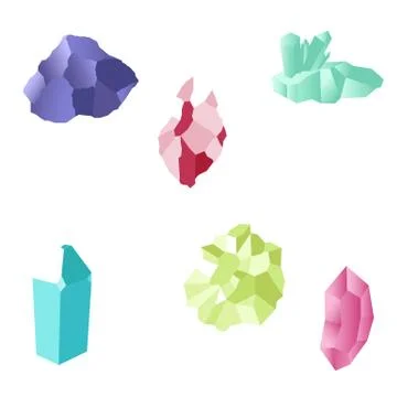 Set of crystals. Colored gems. Vector illustrations. Isolated objects on whit Stock Illustration