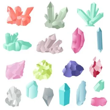 Set of crystals. Colored gems. Vector illustrations. Isolated objects on whit Stock Illustration