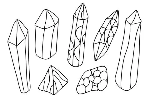Set with crystals in doodle sketch style. Stock Illustration