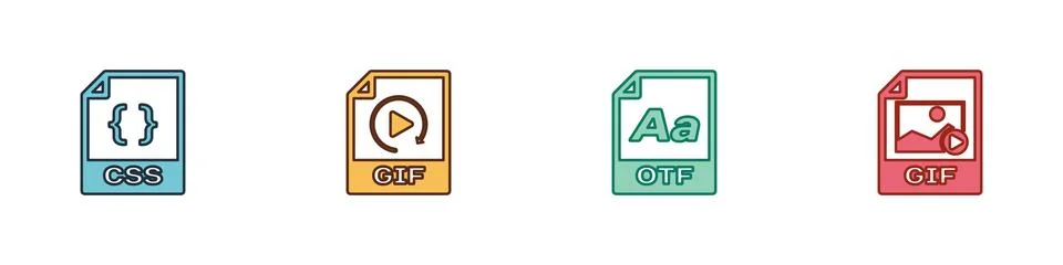 Set CSS file document, GIF, OTF and  icon. Vector イラスト素材