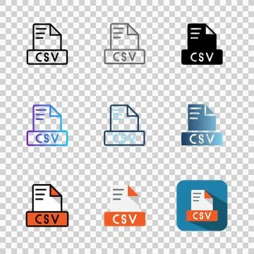 Set of csv file format icons for various document types, extensions, file types  Stock Illustration