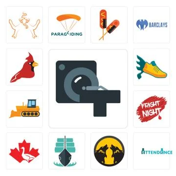 Set of ct scan, attendance, pack wolf, tall ship, canada goose, fright night, Illustrazione stock gratuita