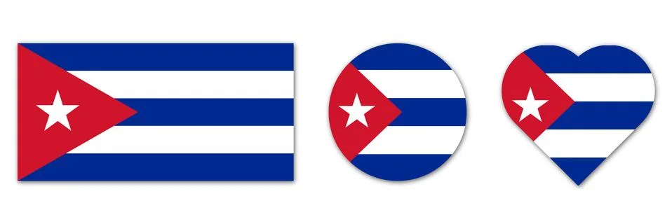 Set of Cuba flag in the shape of square, heart and circle Stock Illustration
