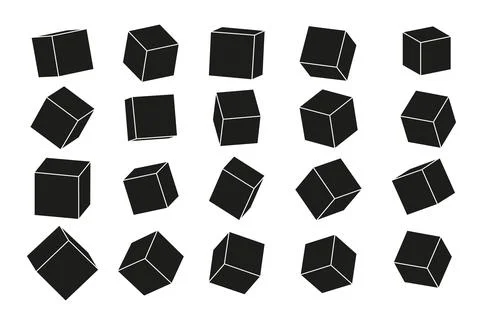 A set of cube icons with a perspective 3d cube model with a shadow. Vector il Stock Illustration