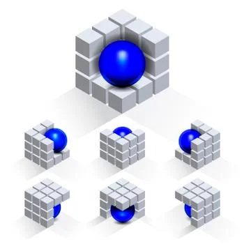 Set of cubes with sphere Stock Illustration