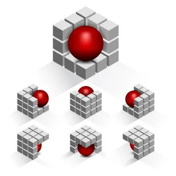 Set of cubes with sphere Illustrazione stock