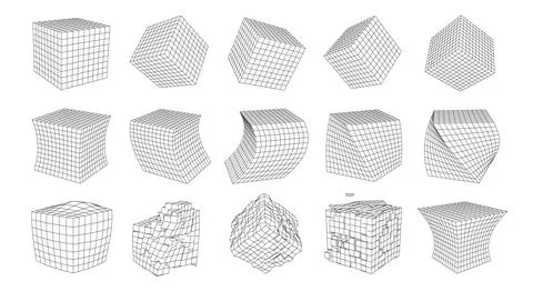 Set of cubes from wireframe mesh. Collection of cubes for use in HUD design.. 스톡 일러스트