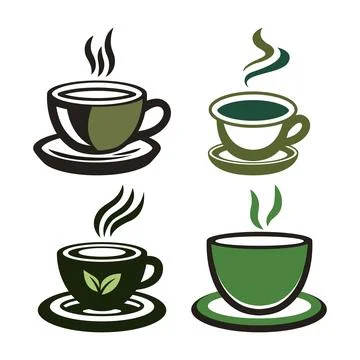 Set of A Cup of Hot Green Tea Aromatic Herbal Healthy Drink with Leaves in Ca Stock Illustration