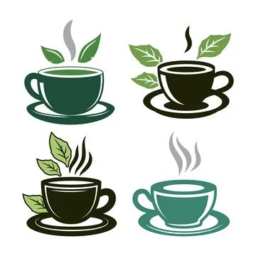 Set of A Cup of Hot Green Tea Aromatic Herbal Healthy Drink with Leaves in Ca Stock Illustration