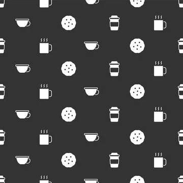 Set Cup of tea,  and Cookie or biscuit on seamless pattern. Vector Stockillustratie