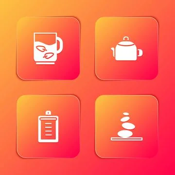 Set Cup of tea and leaf, Kettle with handle, Clipboard checklist and Stack hot Illustrazione stock