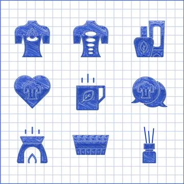 Set Cup of tea and leaf, Sauna bucket, Aroma diffuser, Massage, candle, Oin.. Stock Illustration