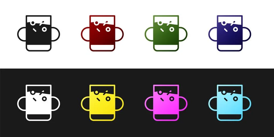 Set Cup of tea and leaf icon isolated on black and white background.  Vector Illustrazione stock