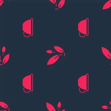Set Cup of tea and Tea leaf on seamless pattern. Vector Illustrazione stock