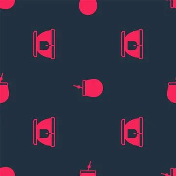 Set Cup with tea bag and Mate on seamless pattern. Vector Stock Illustration