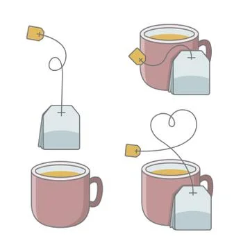 Set of cup of tea with bag Stock Illustration