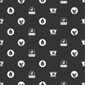 Set Cup with tea bag, Tea leaf,  and  on seamless pattern. Vector 스톡 일러스트