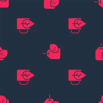 Set Cup of tea with leaf and Tea bag lemon on seamless pattern. Vector Illustrazione stock