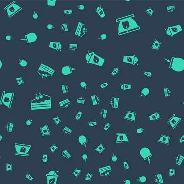 Set Cup of tea with leaf, bag, Piece cake and Mate on seamless pattern. Vector Illustrazione stock