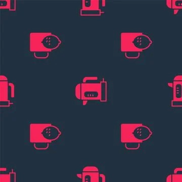 Set Cup of tea with lemon and Electric kettle on seamless pattern. Vector Illustrazione stock