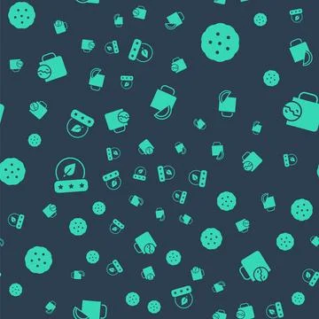 Set Cup of tea with lemon, Cookie or biscuit, Tea leaf and time on seamless.. Illustrazione stock