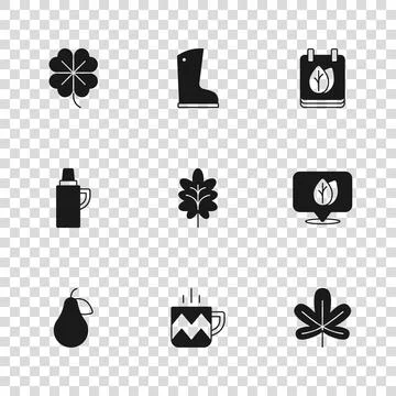 Set Cup of tea, Location with leaf, Chestnut, Leaf, Calendar autumn leaves,.. Stock Illustration