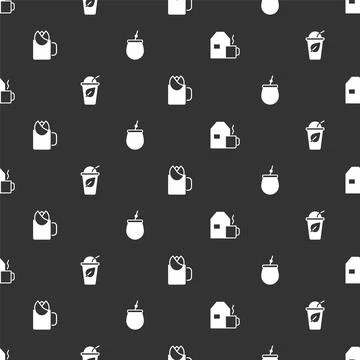 Set Cup of tea with milk, leaf, rose and Mate on seamless pattern. Vector イラスト素材