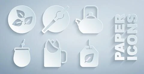 Set Cup of tea with rose, Kettle handle, Mate, Tea bag leaf, Cigarette and icon Illustration