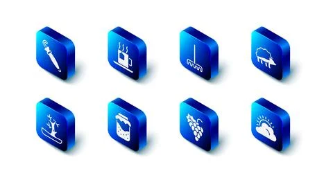 Set Cup of tea with tea bag, Garden rake, Hedgehog, Sun and cloud weather, .. Stockillustratie