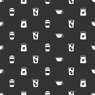 Set Cup of tea, Tea packaging,  and Ice on seamless pattern. Vector Stock Illustration