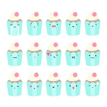Set of cupcake emoji. Stock Illustration