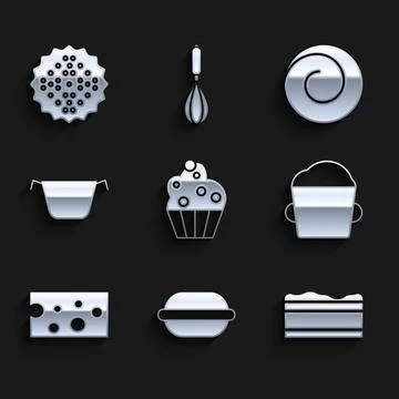 Set Cupcake, Macaron cookie, Brownie chocolate, Bakery bowl dough, Cheese Stock Illustration