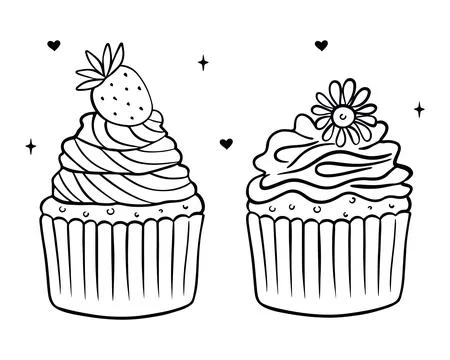 Set of cupcakes in doodle style. Cake hand draw, design for any purposes Stock Illustration