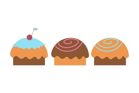 Set of cupcakes on an isolated background. Tea time. Dessert. Design elements Stock Illustration