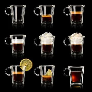 Set cups of coffee Stock Photos