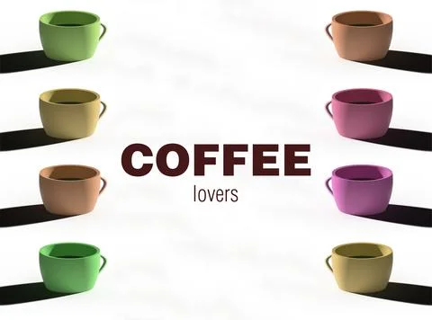 Set of cups of coffee on a white background. Illustration of coffee cup.  Stock Illustration