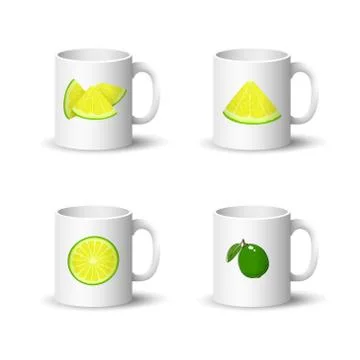 Set of Cups with Juicy Fresh Slice of Citrus Stock-Illustration