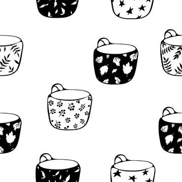 A set of cups. Seamless pattern. Vector Stock Illustration