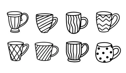 Set of cups. Vector illustration in Doodle style. Stock Illustration